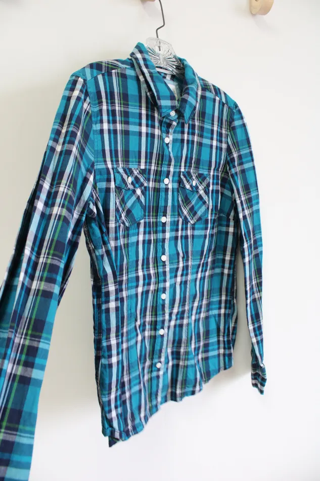 Aeropostale Rings Aeropostale Blue Plaid Button Down Shirt L