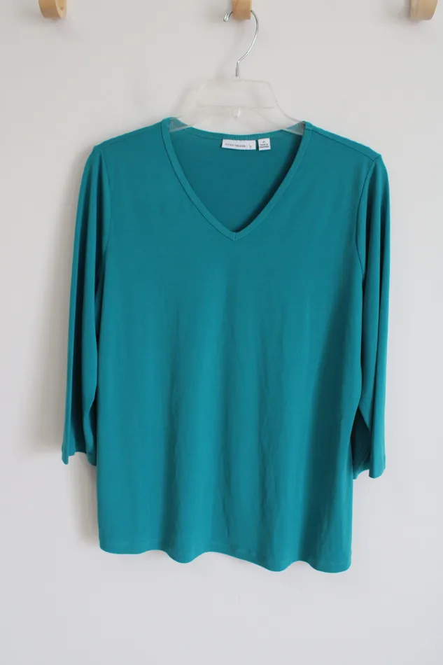 Earrings Susan Graver Susan Graver Long Sleeve Teal Top M