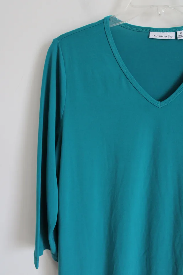 Earrings Susan Graver Susan Graver Long Sleeve Teal Top M