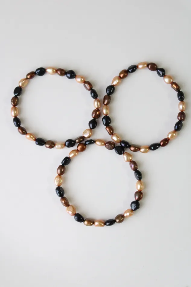 Jubilee Thrift Rings Brown Black Tan Baroque Pearl Bracelets Set Of 3