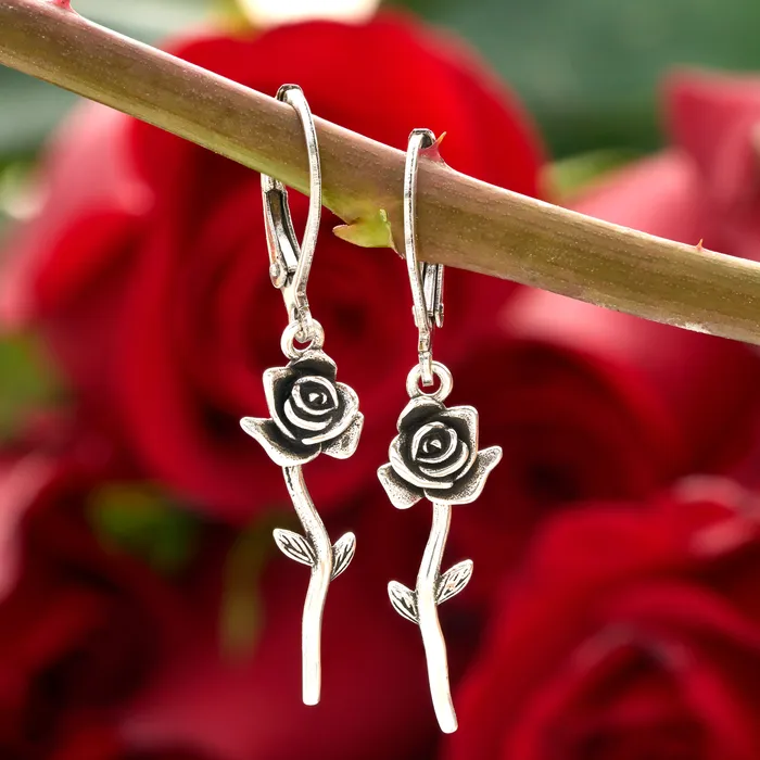 Leverback Dangling Rose Earrings Chadds Ford Jewelry Earrings
