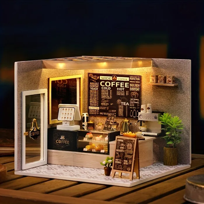 Necklaces Miniature Coffee Shop Kit with Battery Powered Lighting Portraits and Miniatures by NC Necklaces Miniature Coffee Shop Kit with Battery Powered Lighting Portraits and Miniatures by NC