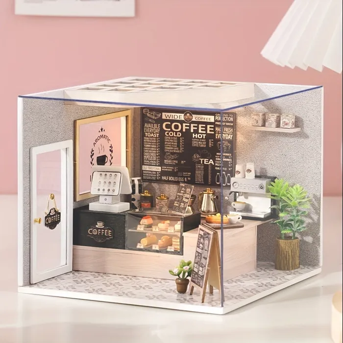 Necklaces Miniature Coffee Shop Kit with Battery Powered Lighting Portraits and Miniatures by NC