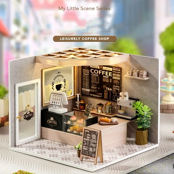 Necklaces Miniature Coffee Shop Kit with Battery Powered Lighting Portraits and Miniatures by NC