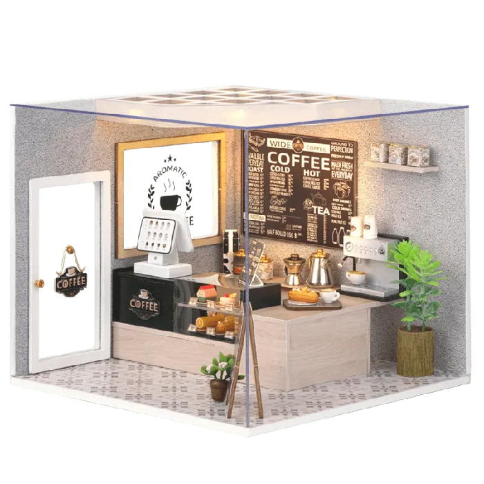 Necklaces Miniature Coffee Shop Kit with Battery Powered Lighting Portraits and Miniatures by NC