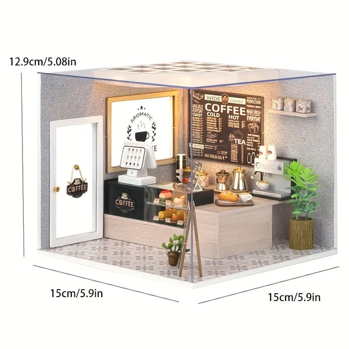 Necklaces Miniature Coffee Shop Kit with Battery Powered Lighting Portraits and Miniatures by NC