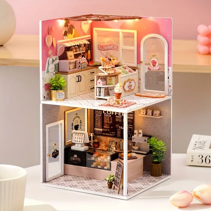 Necklaces Miniature Coffee Shop Kit with Battery Powered Lighting Portraits and Miniatures by NC