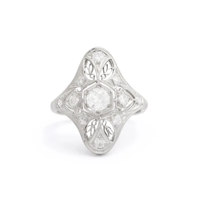 Antique Rings Edwardian Old European Cut Diamond And Platinum Navette Ring Antique Rings Edwardian Old European Cut Diamond And Platinum Navette Ring