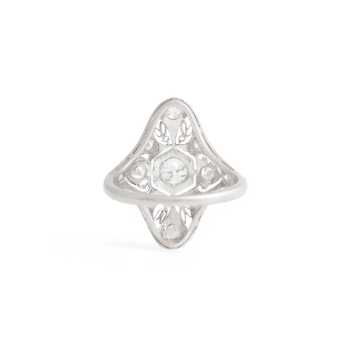 Antique Rings Edwardian Old European Cut Diamond And Platinum Navette Ring