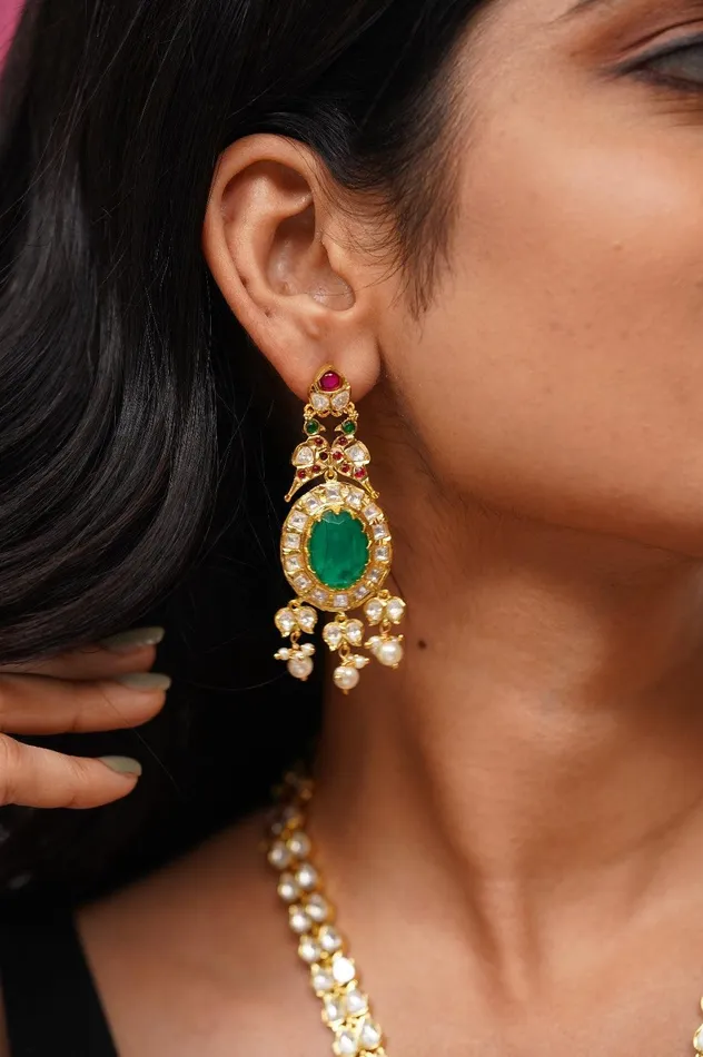 attrangi Samaira Indian Moissanite Polki Long Set Earrings