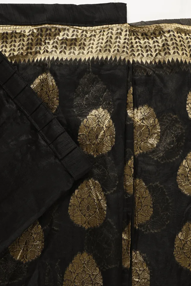 Earrings Teejh Teejh Kalmah Black Soft Cotton Silk Ready to Drape Saree