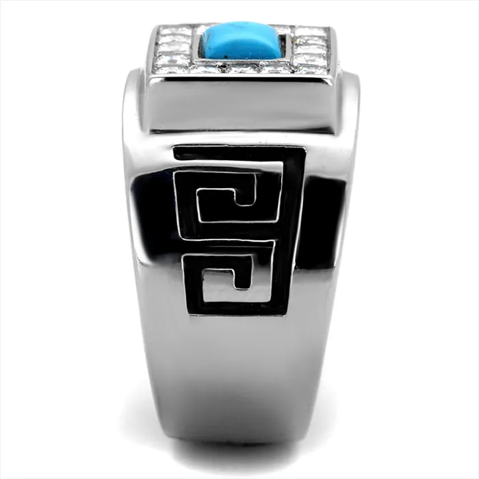 Green Rings CJ2053 Stainless Steel Teal Square Stone Mens Ring