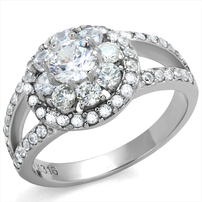 Green Rings CJE1855 Womens Stainless Steel Double Band Cluster CZ Ring