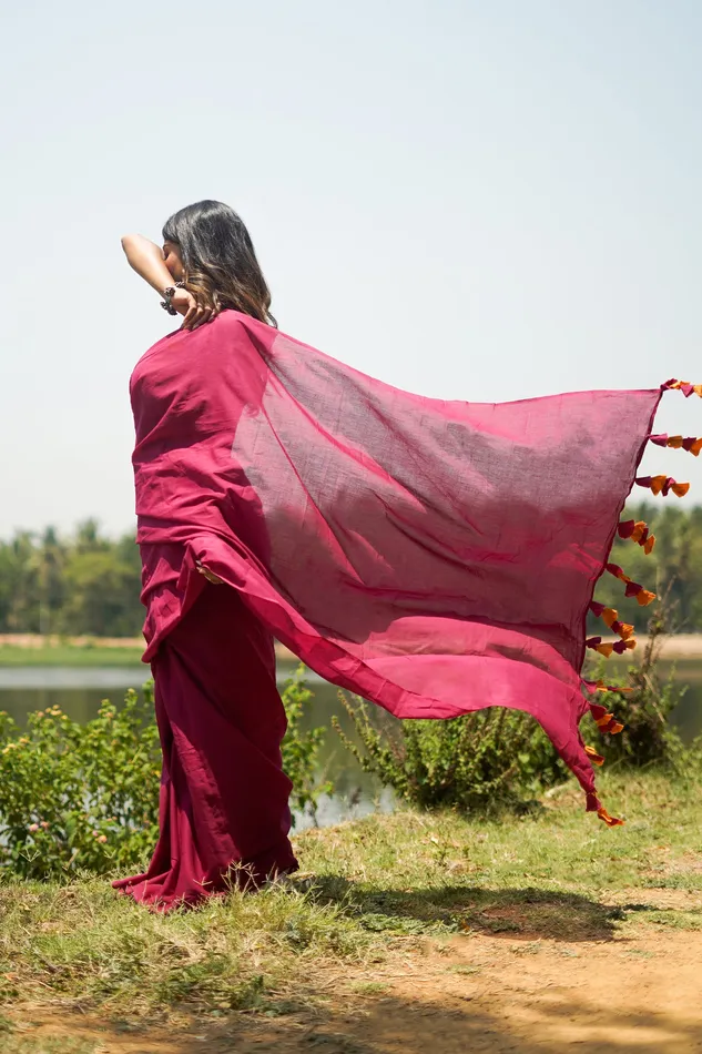 Necklaces Teejh Teejh Spice Slice Magenta and Mustard Mulmul Saree