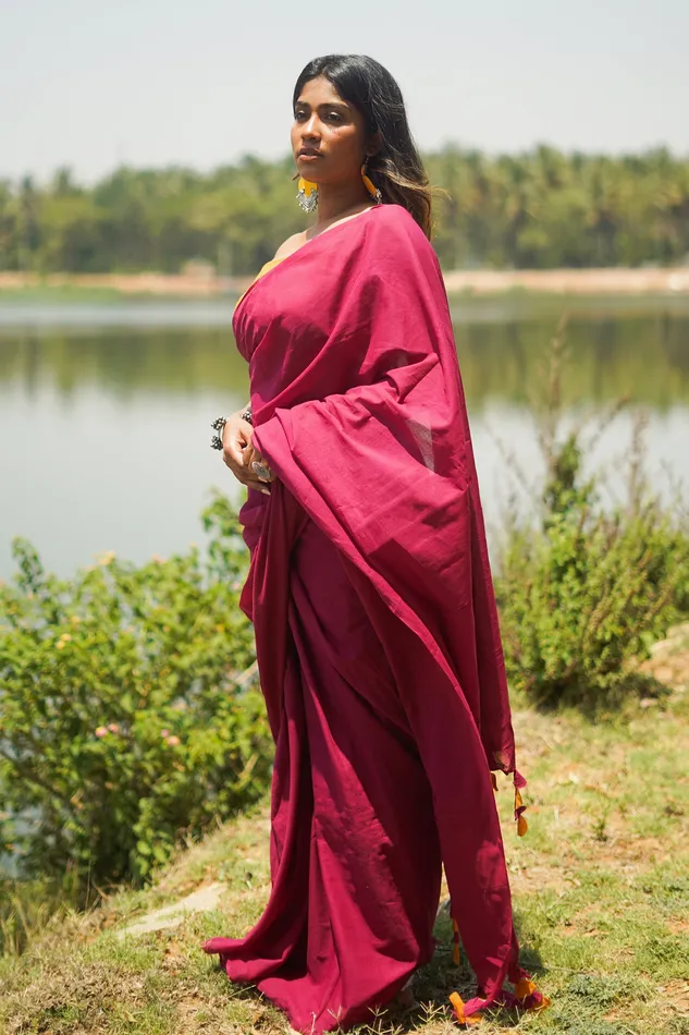 Necklaces Teejh Teejh Spice Slice Magenta and Mustard Mulmul Saree