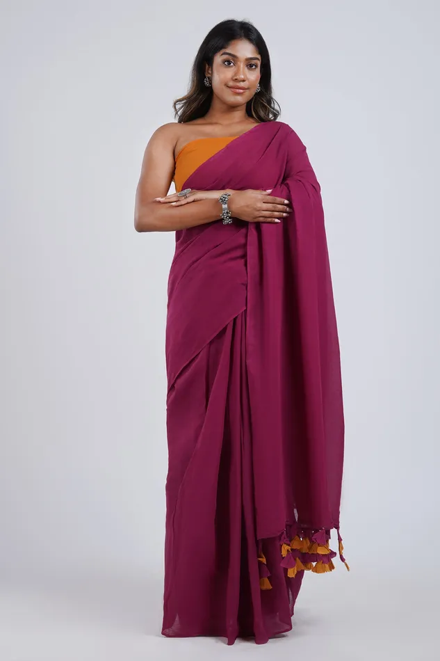 Necklaces Teejh Teejh Spice Slice Magenta and Mustard Mulmul Saree
