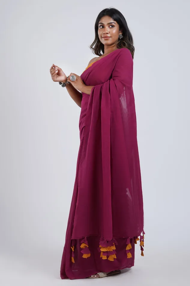 Necklaces Teejh Teejh Spice Slice Magenta and Mustard Mulmul Saree