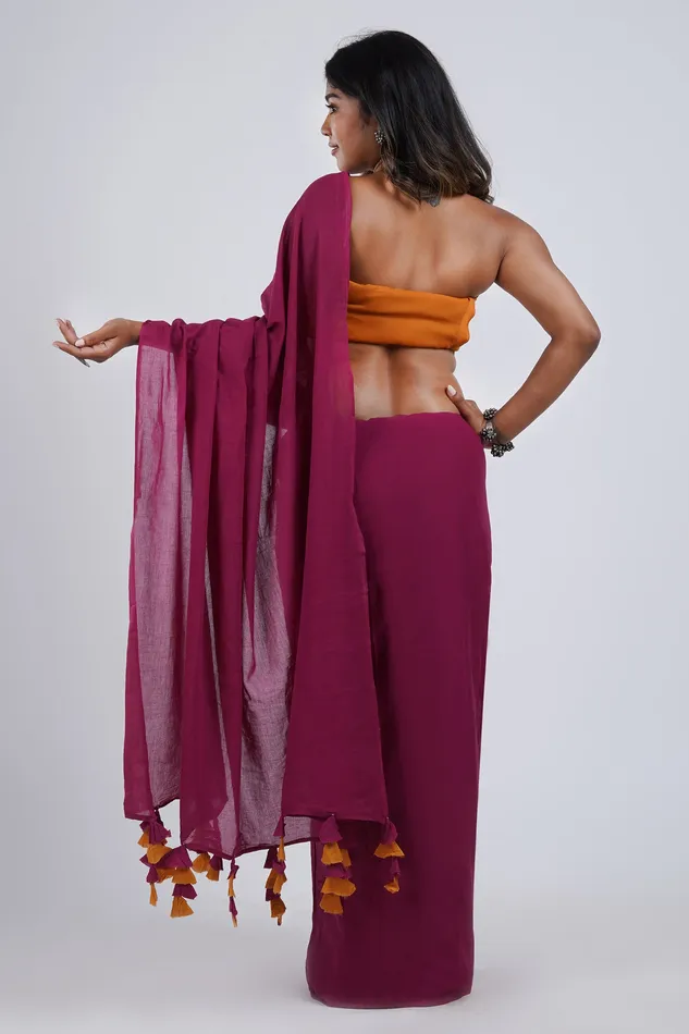 Necklaces Teejh Teejh Spice Slice Magenta and Mustard Mulmul Saree