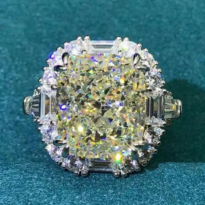 Rings Leyloon Jewelry 8 Carat Cushion Cut Moissanite Ring KM Colorless Double Claw Halo Three Stone Rings Leyloon Jewelry 8 Carat Cushion Cut Moissanite Ring KM Colorless Double Claw Halo Three Stone