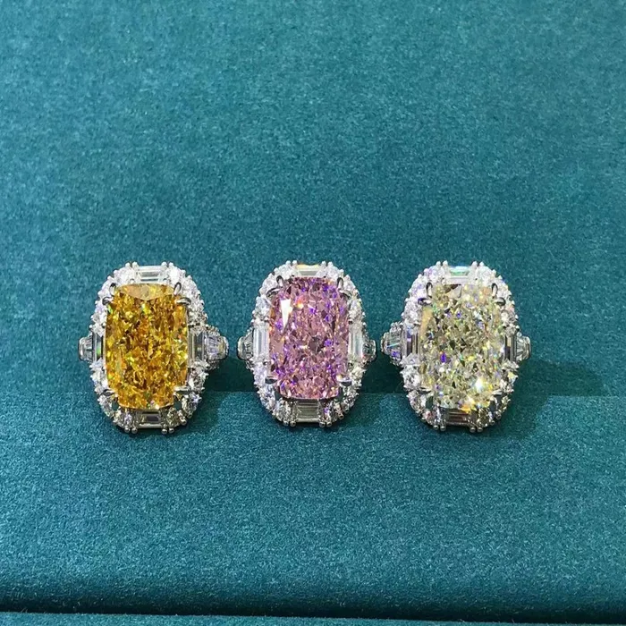 Rings Leyloon Jewelry 8 Carat Cushion Cut Moissanite Ring KM Colorless Double Claw Halo Three Stone