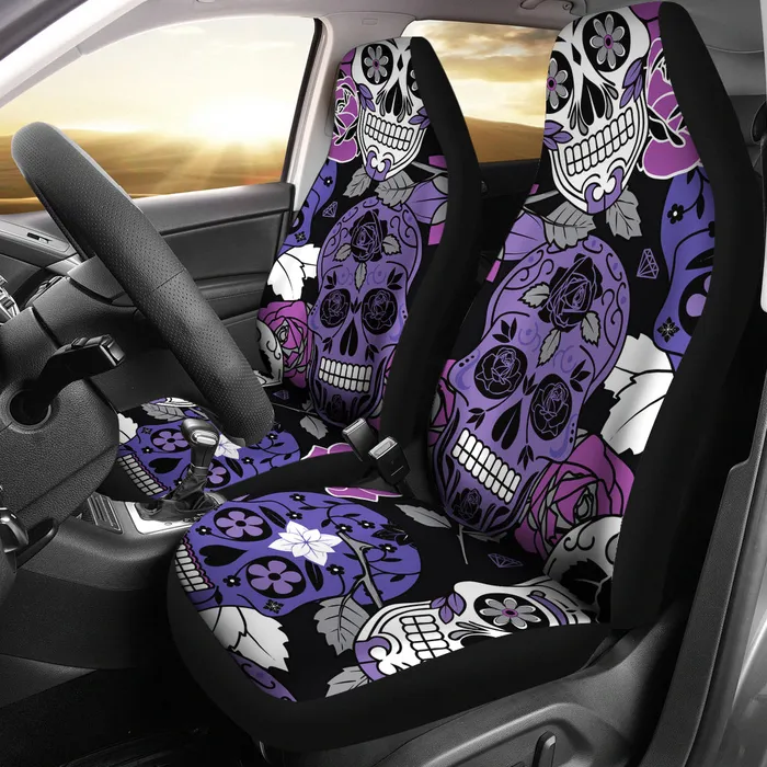 Sugar Skull Purple Car Seat Covers Zapps Clothing Rings
