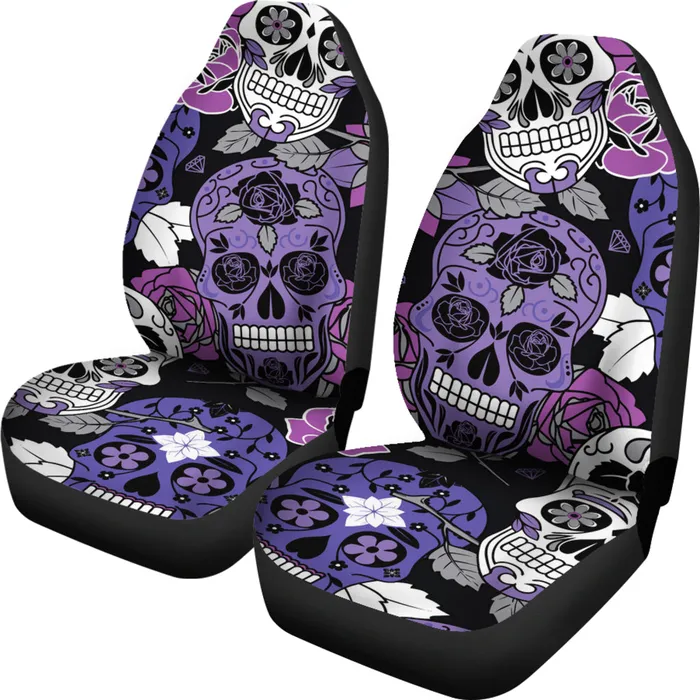 Sugar Skull Purple Car Seat Covers Zapps Clothing Rings