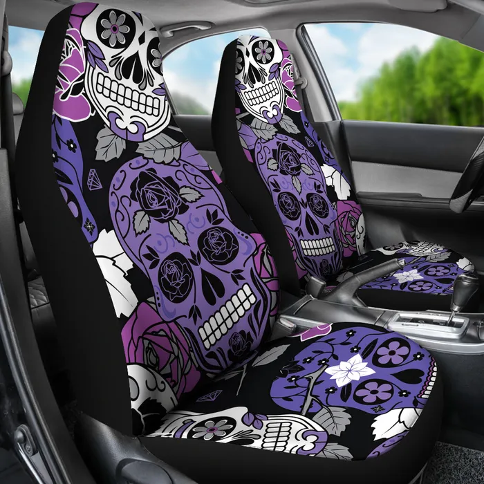 Sugar Skull Purple Car Seat Covers Zapps Clothing Rings