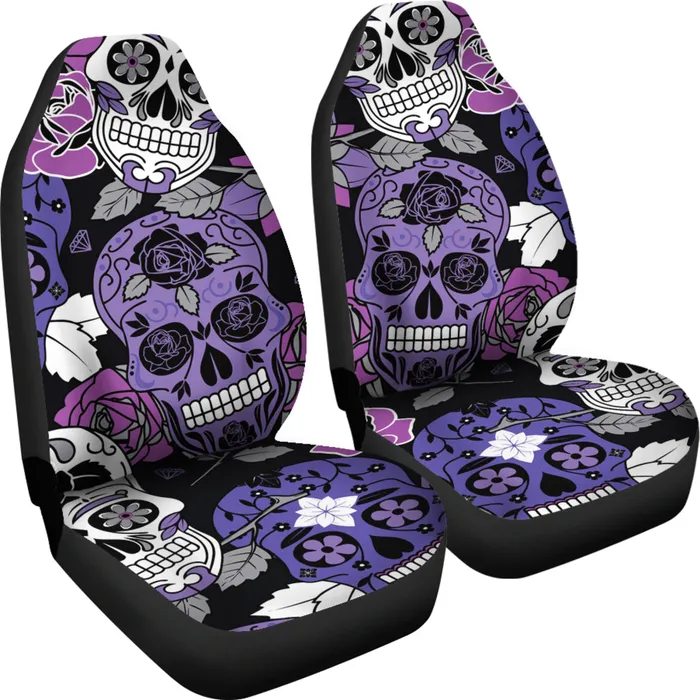 Sugar Skull Purple Car Seat Covers Zapps Clothing Rings