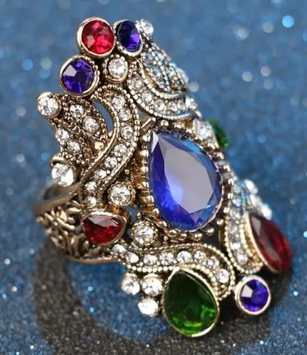 01 Rings R533 Gold Multi Color Gemstones Fashion Ring