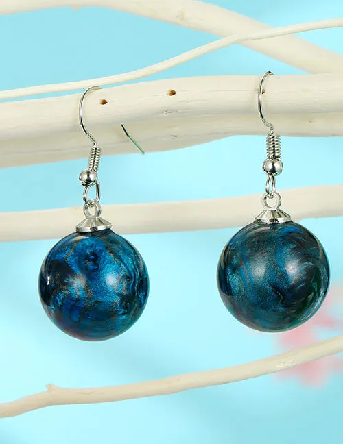 02 Earrings E1759 Silver Turquoise Galaxy Ball Earrings