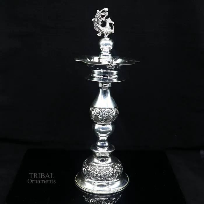 10 925 sterling silver handcrafted vintage design Panchmukhi oil lamp Deepak silver puja article silver candle stand diya figurine LMP01 TRIBAL ORNAMENTS Rings
