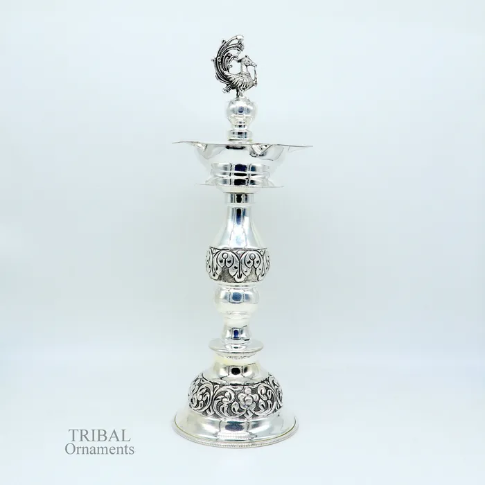 10 925 sterling silver handcrafted vintage design Panchmukhi oil lamp Deepak silver puja article silver candle stand diya figurine LMP01 TRIBAL ORNAMENTS Rings