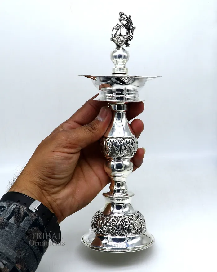 10 925 sterling silver handcrafted vintage design Panchmukhi oil lamp Deepak silver puja article silver candle stand diya figurine LMP01 TRIBAL ORNAMENTS Rings