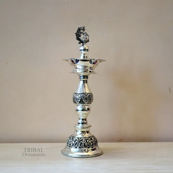 10 925 sterling silver handcrafted vintage design Panchmukhi oil lamp Deepak silver puja article silver candle stand diya figurine LMP01 TRIBAL ORNAMENTS Rings