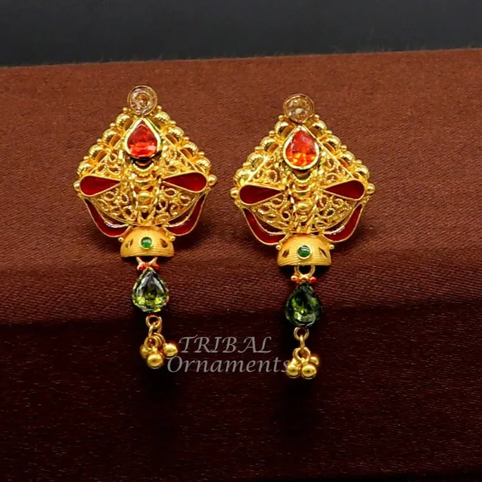 22kt or 22ct yellow gold handmade traditional cultural fashionable stud earring amazing filigree work ethnic jewelry er167 TRIBAL ORNAMENTS Earrings 22kt or 22ct yellow gold handmade traditional cultural fashionable stud earring amazing filigree work ethnic jewelry er167 TRIBAL ORNAMENTS Earrings