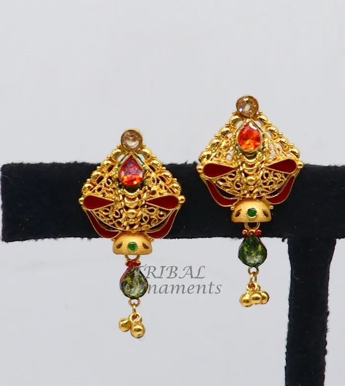 22kt or 22ct yellow gold handmade traditional cultural fashionable stud earring amazing filigree work ethnic jewelry er167 TRIBAL ORNAMENTS Earrings 22kt or 22ct yellow gold handmade traditional cultural fashionable stud earring amazing filigree work ethnic jewelry er167 TRIBAL ORNAMENTS Earrings