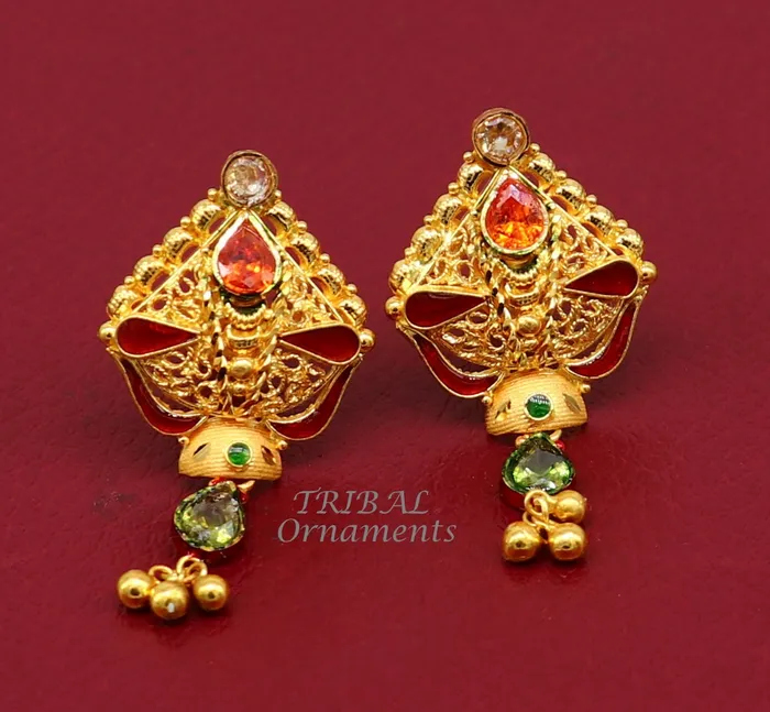 22kt or 22ct yellow gold handmade traditional cultural fashionable stud earring amazing filigree work ethnic jewelry er167 TRIBAL ORNAMENTS Earrings 22kt or 22ct yellow gold handmade traditional cultural fashionable stud earring amazing filigree work ethnic jewelry er167 TRIBAL ORNAMENTS Earrings