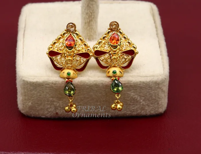 22kt or 22ct yellow gold handmade traditional cultural fashionable stud earring amazing filigree work ethnic jewelry er167 TRIBAL ORNAMENTS Earrings 22kt or 22ct yellow gold handmade traditional cultural fashionable stud earring amazing filigree work ethnic jewelry er167 TRIBAL ORNAMENTS Earrings