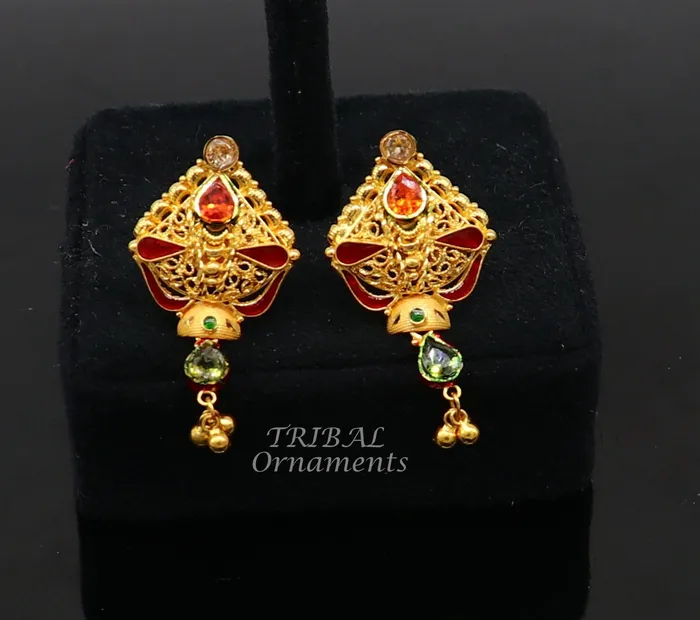 22kt or 22ct yellow gold handmade traditional cultural fashionable stud earring amazing filigree work ethnic jewelry er167 TRIBAL ORNAMENTS Earrings 22kt or 22ct yellow gold handmade traditional cultural fashionable stud earring amazing filigree work ethnic jewelry er167 TRIBAL ORNAMENTS Earrings