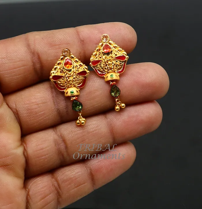 22kt or 22ct yellow gold handmade traditional cultural fashionable stud earring amazing filigree work ethnic jewelry er167 TRIBAL ORNAMENTS Earrings 22kt or 22ct yellow gold handmade traditional cultural fashionable stud earring amazing filigree work ethnic jewelry er167 TRIBAL ORNAMENTS Earrings