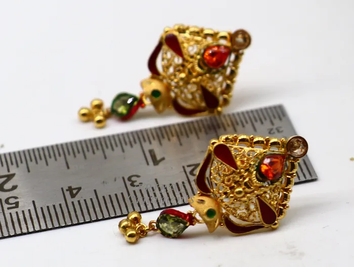 22kt or 22ct yellow gold handmade traditional cultural fashionable stud earring amazing filigree work ethnic jewelry er167 TRIBAL ORNAMENTS Earrings 22kt or 22ct yellow gold handmade traditional cultural fashionable stud earring amazing filigree work ethnic jewelry er167 TRIBAL ORNAMENTS Earrings