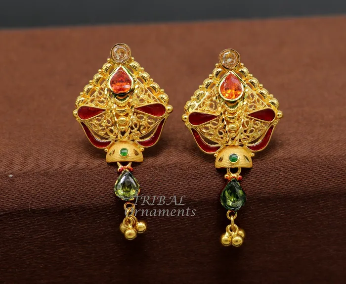 22kt or 22ct yellow gold handmade traditional cultural fashionable stud earring amazing filigree work ethnic jewelry er167 TRIBAL ORNAMENTS Earrings 22kt or 22ct yellow gold handmade traditional cultural fashionable stud earring amazing filigree work ethnic jewelry er167 TRIBAL ORNAMENTS Earrings