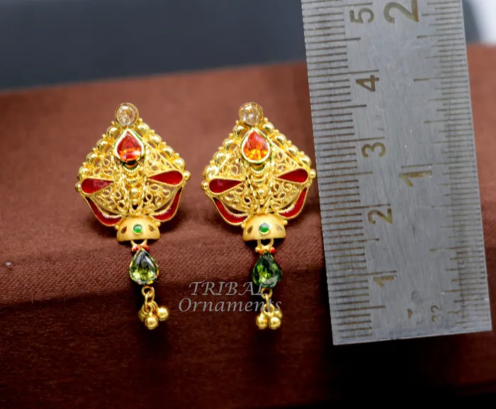 22kt or 22ct yellow gold handmade traditional cultural fashionable stud earring amazing filigree work ethnic jewelry er167 TRIBAL ORNAMENTS Earrings 22kt or 22ct yellow gold handmade traditional cultural fashionable stud earring amazing filigree work ethnic jewelry er167 TRIBAL ORNAMENTS Earrings
