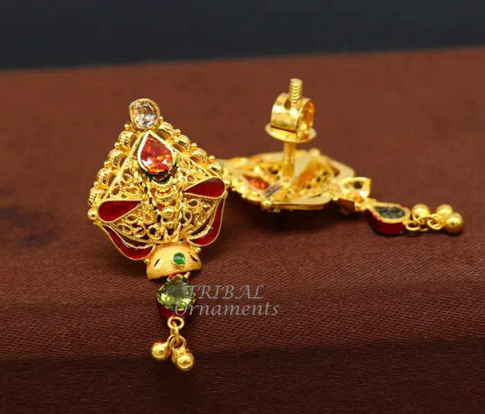 22kt or 22ct yellow gold handmade traditional cultural fashionable stud earring amazing filigree work ethnic jewelry er167 TRIBAL ORNAMENTS Earrings 22kt or 22ct yellow gold handmade traditional cultural fashionable stud earring amazing filigree work ethnic jewelry er167 TRIBAL ORNAMENTS Earrings