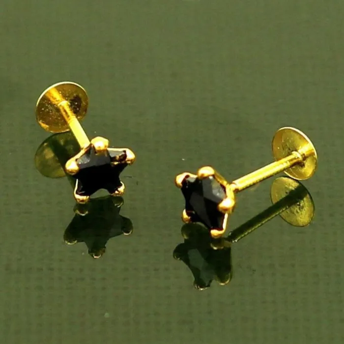 4 mm single black stone 18 kt yellow gold handmade star shape design fabulous screw back stud earring use as nose pin unisex jewelry er118 TRIBAL ORNAMENTS Earrings 4 mm single black stone 18 kt yellow gold handmade star shape design fabulous screw back stud earring use as nose pin unisex jewelry er118 TRIBAL ORNAMENTS Earrings