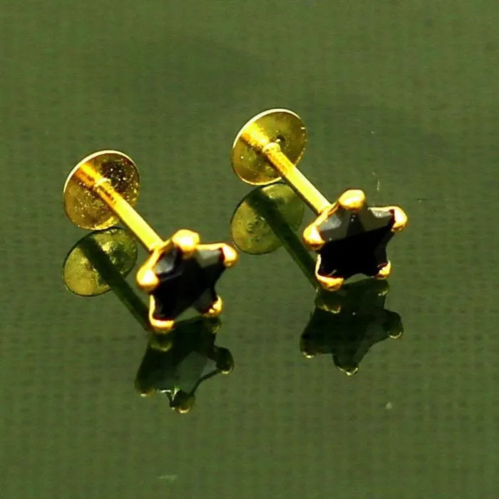 4 mm single black stone 18 kt yellow gold handmade star shape design fabulous screw back stud earring use as nose pin unisex jewelry er118 TRIBAL ORNAMENTS Earrings 4 mm single black stone 18 kt yellow gold handmade star shape design fabulous screw back stud earring use as nose pin unisex jewelry er118 TRIBAL ORNAMENTS Earrings