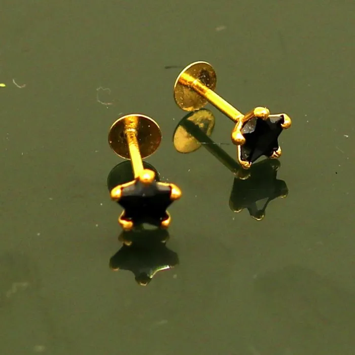 4 mm single black stone 18 kt yellow gold handmade star shape design fabulous screw back stud earring use as nose pin unisex jewelry er118 TRIBAL ORNAMENTS Earrings 4 mm single black stone 18 kt yellow gold handmade star shape design fabulous screw back stud earring use as nose pin unisex jewelry er118 TRIBAL ORNAMENTS Earrings