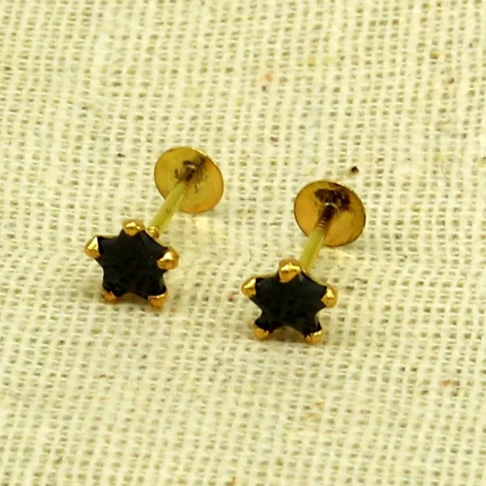 4 mm single black stone 18 kt yellow gold handmade star shape design fabulous screw back stud earring use as nose pin unisex jewelry er118 TRIBAL ORNAMENTS Earrings 4 mm single black stone 18 kt yellow gold handmade star shape design fabulous screw back stud earring use as nose pin unisex jewelry er118 TRIBAL ORNAMENTS Earrings