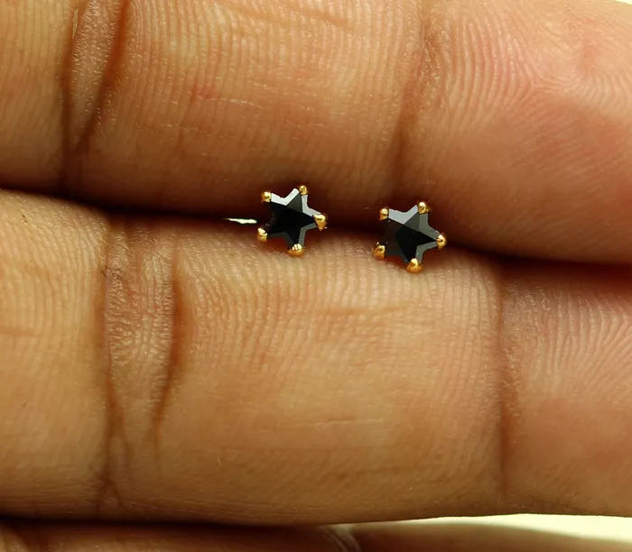 4 mm single black stone 18 kt yellow gold handmade star shape design fabulous screw back stud earring use as nose pin unisex jewelry er118 TRIBAL ORNAMENTS Earrings 4 mm single black stone 18 kt yellow gold handmade star shape design fabulous screw back stud earring use as nose pin unisex jewelry er118 TRIBAL ORNAMENTS Earrings