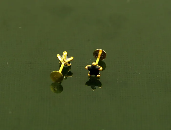 4 mm single black stone 18 kt yellow gold handmade star shape design fabulous screw back stud earring use as nose pin unisex jewelry er118 TRIBAL ORNAMENTS Earrings 4 mm single black stone 18 kt yellow gold handmade star shape design fabulous screw back stud earring use as nose pin unisex jewelry er118 TRIBAL ORNAMENTS Earrings